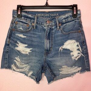 American Eagle Outfitters Blue Distressed Jean Shorts